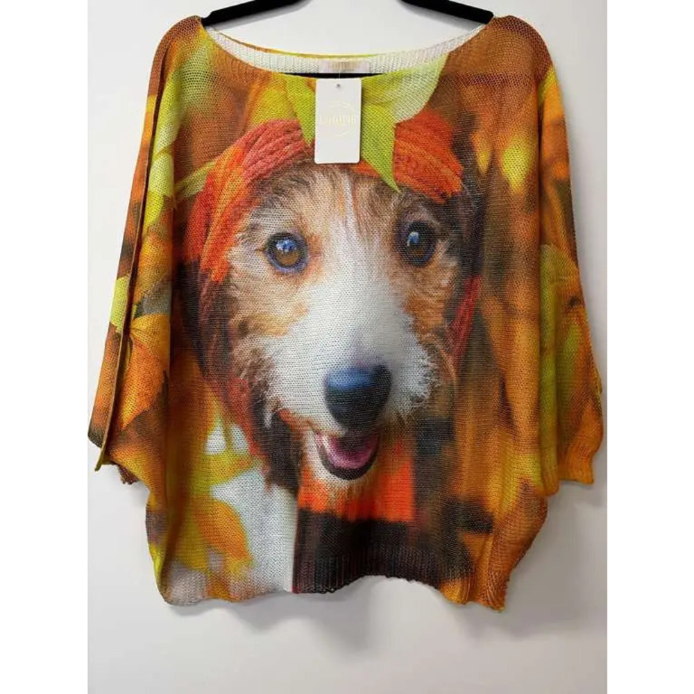 L125 3Q Loowie Autumn Dog Round Neck Knit Printed Sweater One Size